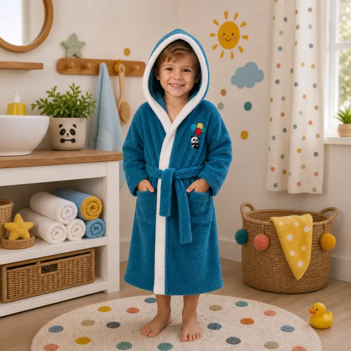 Детски халат Sunny - петрол - 3/4 години - 3862 - Детски халат Sunny - петрол - 3/4 години - 3862