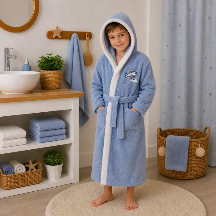 Детски халат Sunny - светло син - 7/8 години - 3883 - Детски халат Sunny - светло син - 7/8 години - 3883